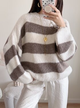 Lucia Oversized Striped Sweater / Beige & Taupe