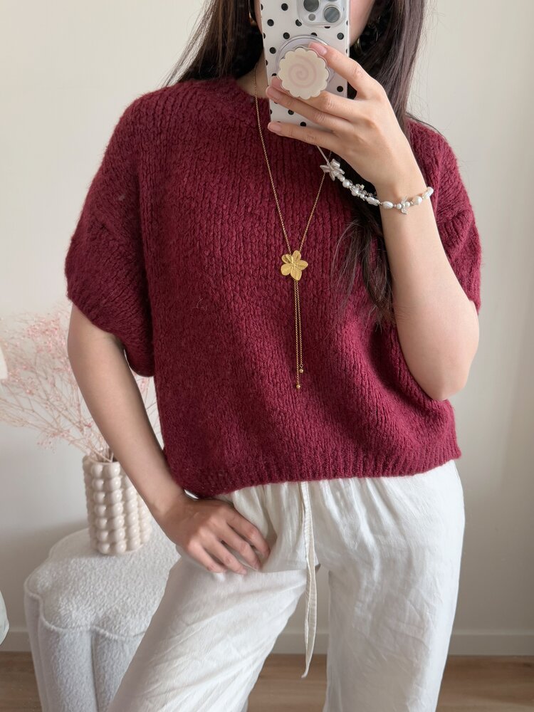 Lilla Short Sleeve Knit Sweater / Bordeaux Red