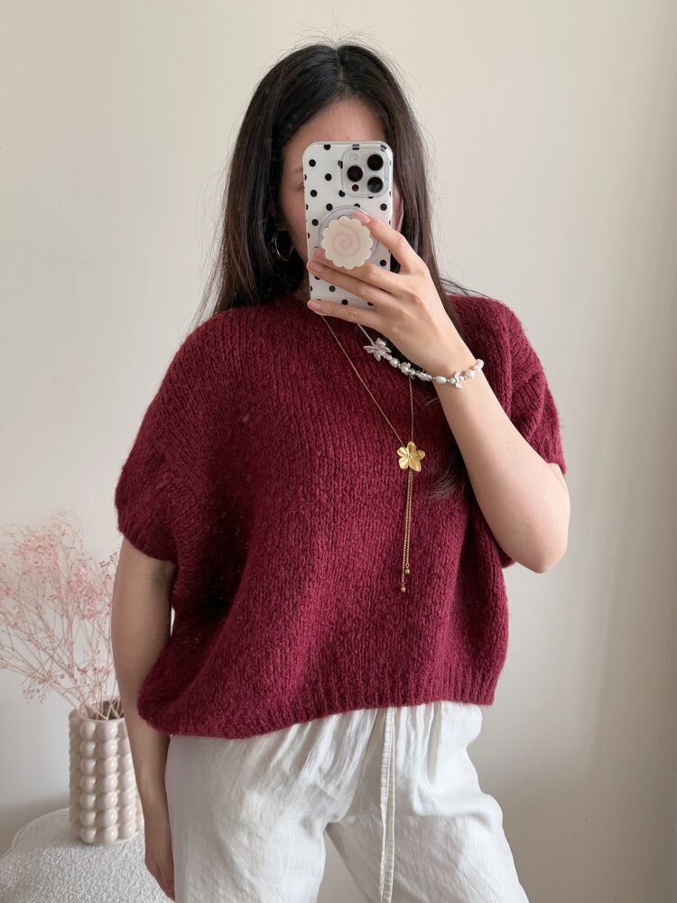 Lilla Short Sleeve Knit Sweater / Bordeaux Red