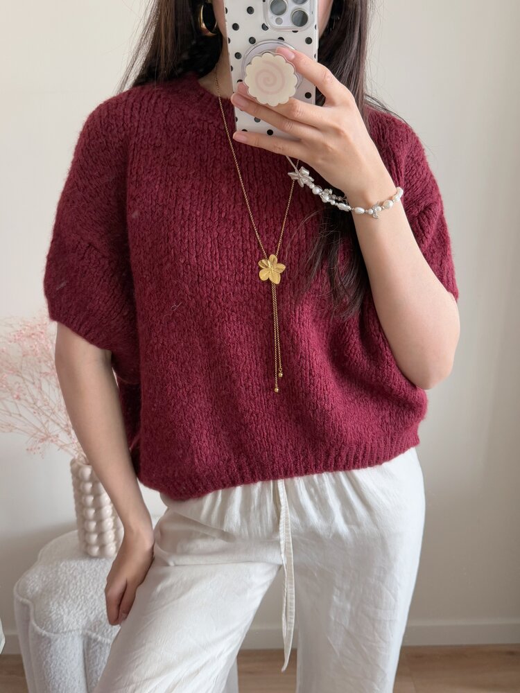 Lilla Short Sleeve Knit Sweater / Bordeaux Red