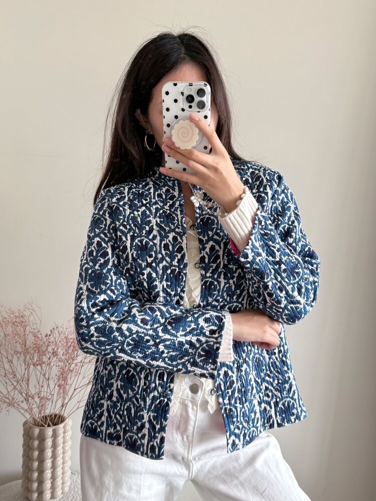 Anika Flower Boho Jacket / Navy Blue