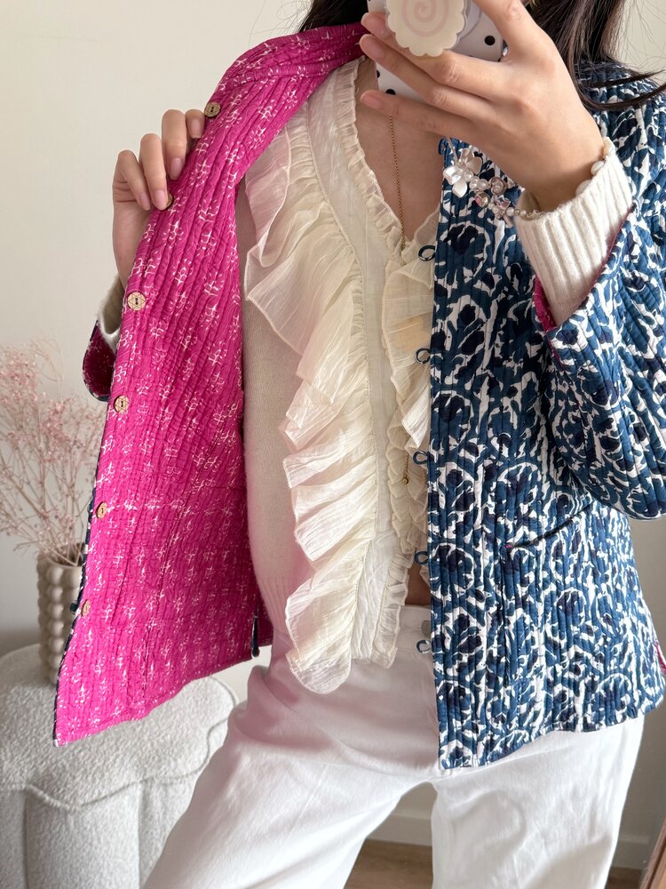 Anika Flower Boho Jacket / Navy Blue