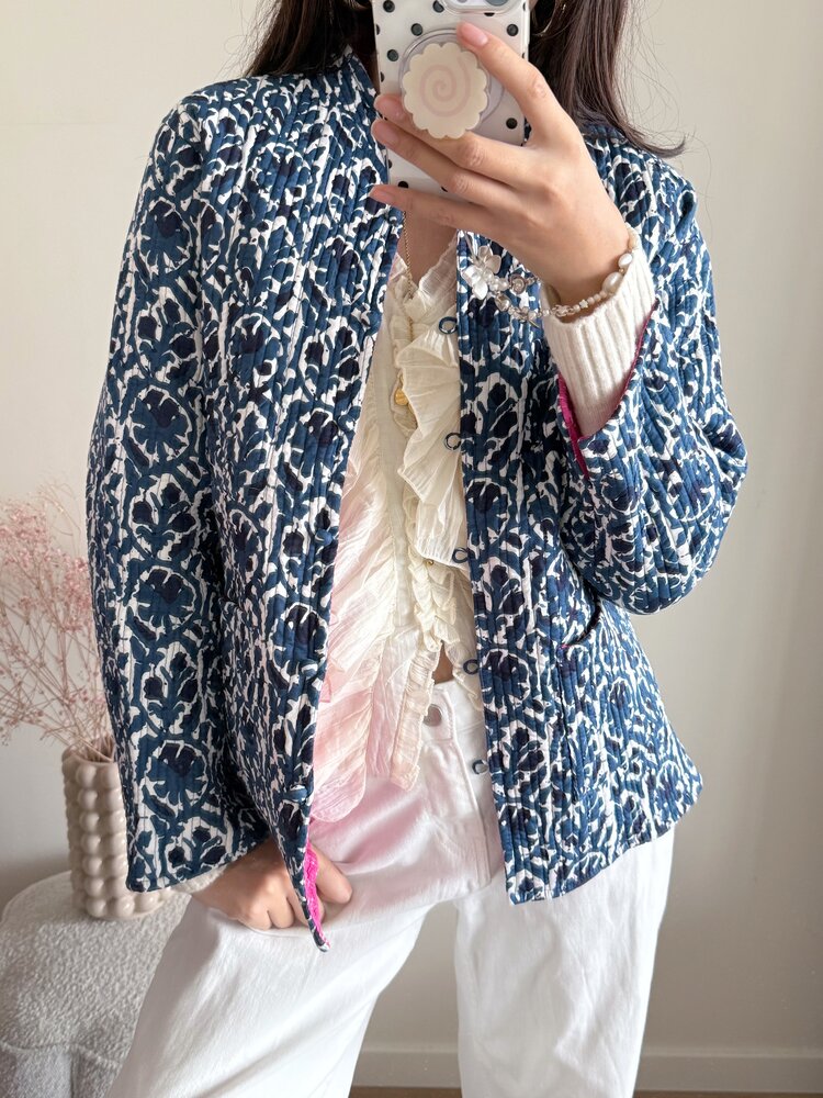 Anika Flower Boho Jacket / Navy Blue