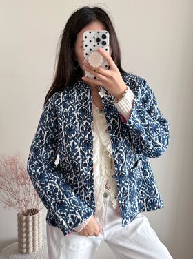 Anika Flower Boho Jacket / Navy Blue