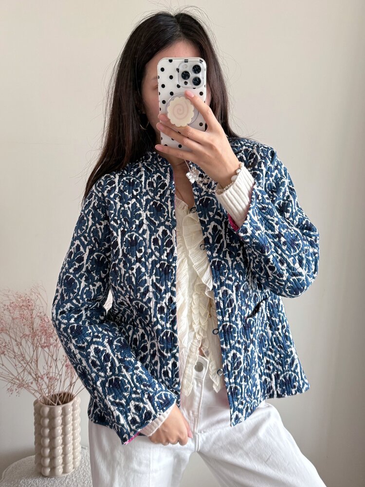 Anika Flower Boho Jacket / Navy Blue