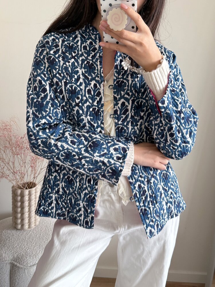 Anika Flower Boho Jacket / Navy Blue