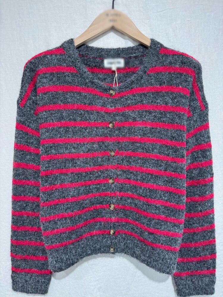 Phileine Striped Cardigan / Grey & Pink
