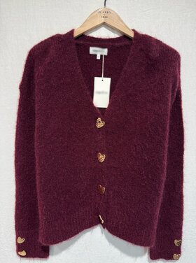Amanda Heart Buttons Cardigan / Bordeaux Red