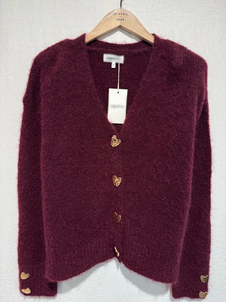 Amanda Heart Buttons Cardigan / Bordeaux Red