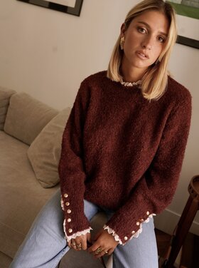 Mayci Embroidery Knit Sweater / Bordeaux Red