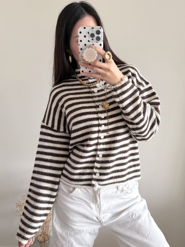 Xenia Striped Knit Cardigan / Brown