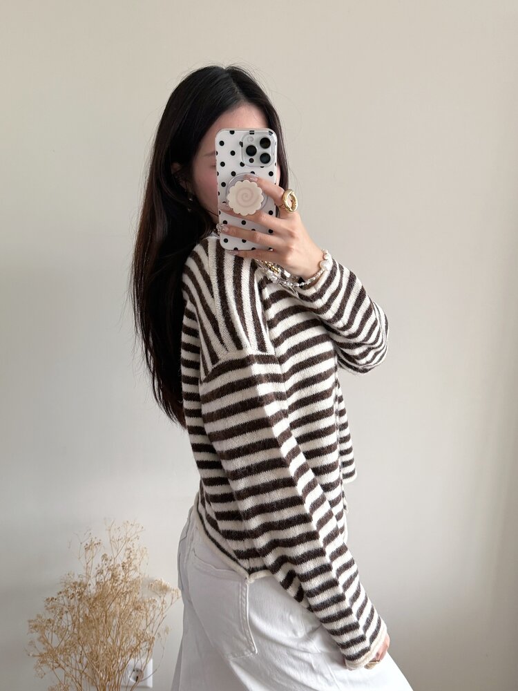 Xenia Striped Knit Cardigan / Brown