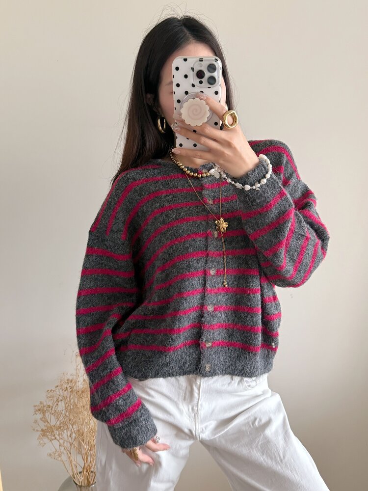 Phileine Striped Cardigan / Grey & Pink