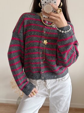Phileine Striped Cardigan / Grey & Pink