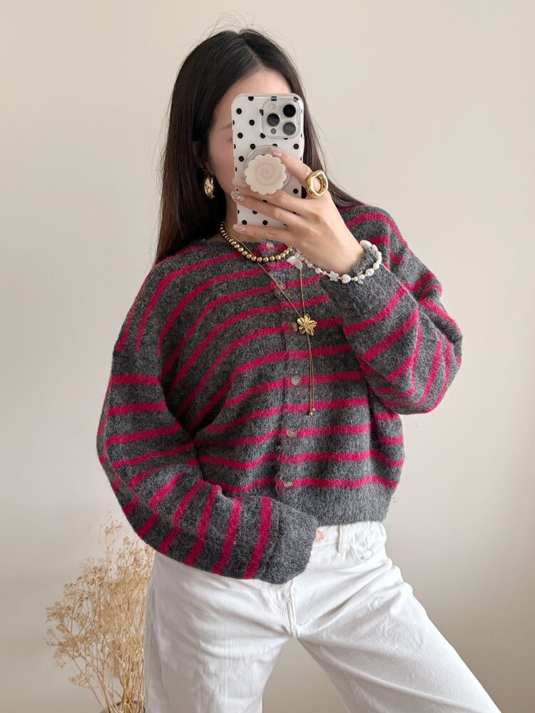 Phileine Striped Cardigan / Grey & Pink