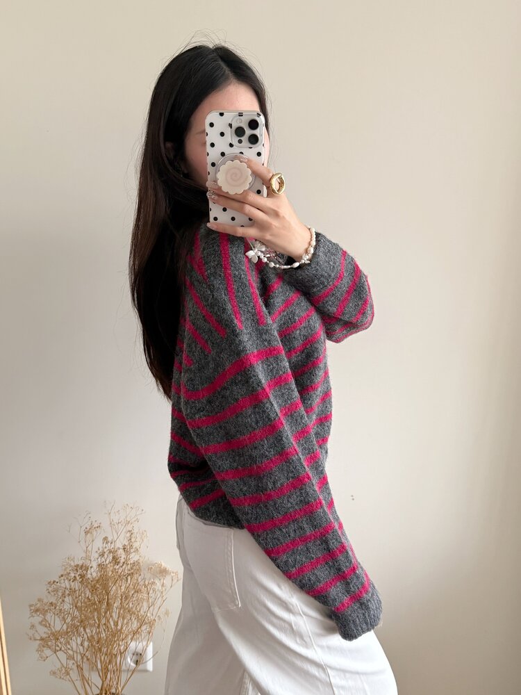 Phileine Striped Cardigan / Grey & Pink