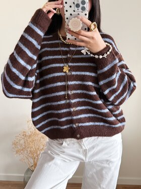 Phileine Striped Cardigan / Coffee Brown & Blue