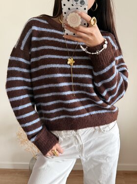 Madison Striped Sweater / Coffee Brown & Blue