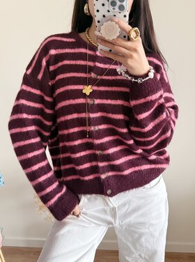 Phileine Striped Cardigan / Bordeaux & Pink