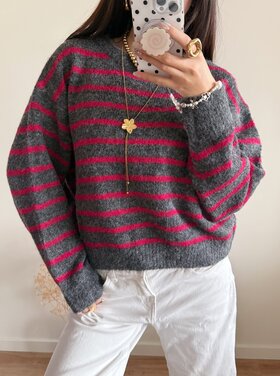 Madison Striped Sweater / Grey & Pink