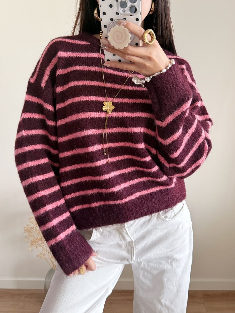 Madison Striped Sweater / Bordeaux & Pink