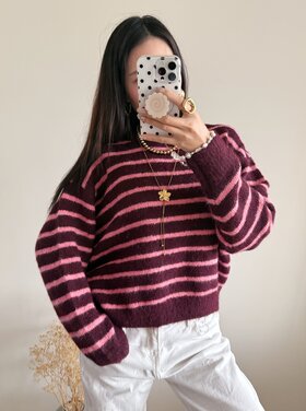 Madison Striped Sweater / Bordeaux & Pink