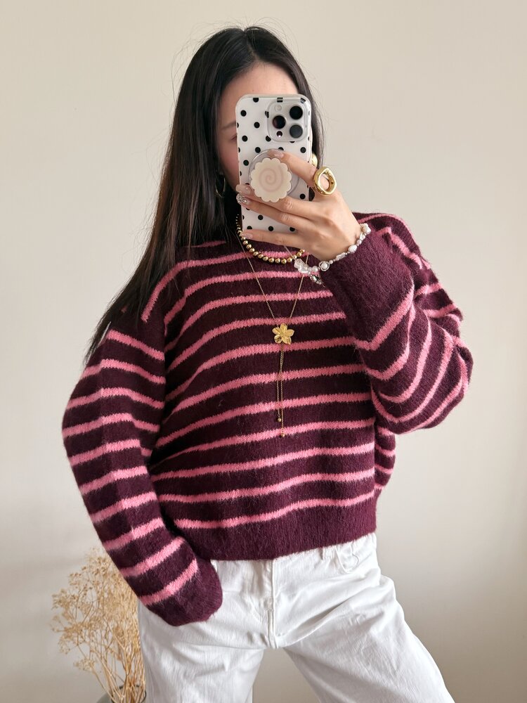 Madison Striped Sweater / Bordeaux & Pink