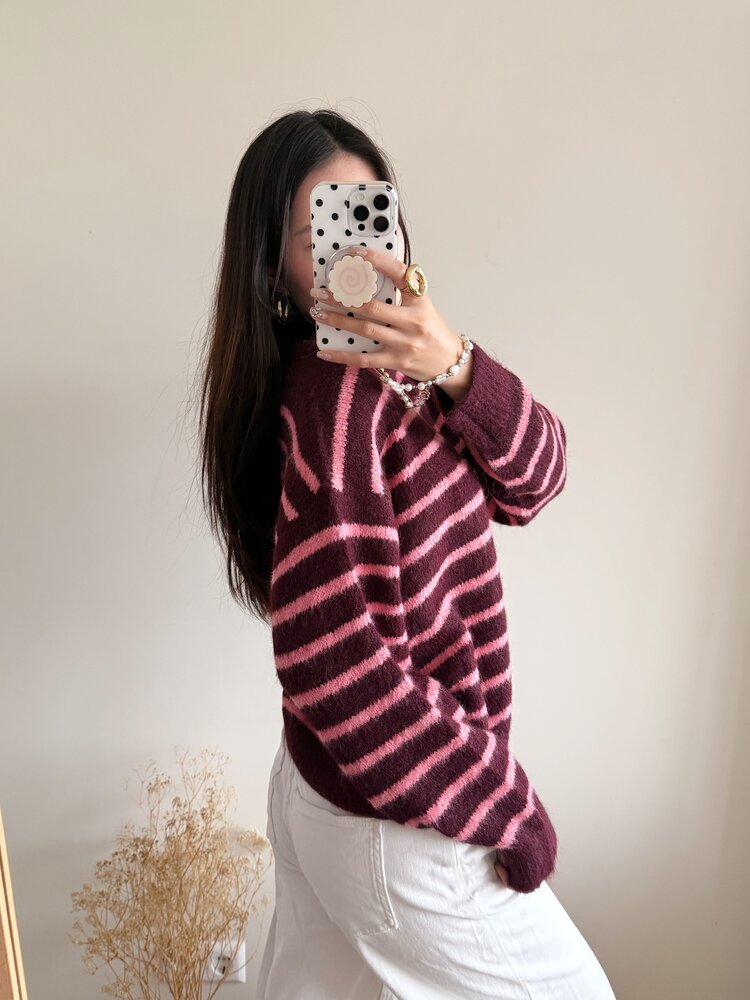 Madison Striped Sweater / Bordeaux & Pink