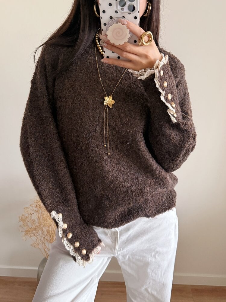 Mayci Embroidery Knit Sweater / Brown