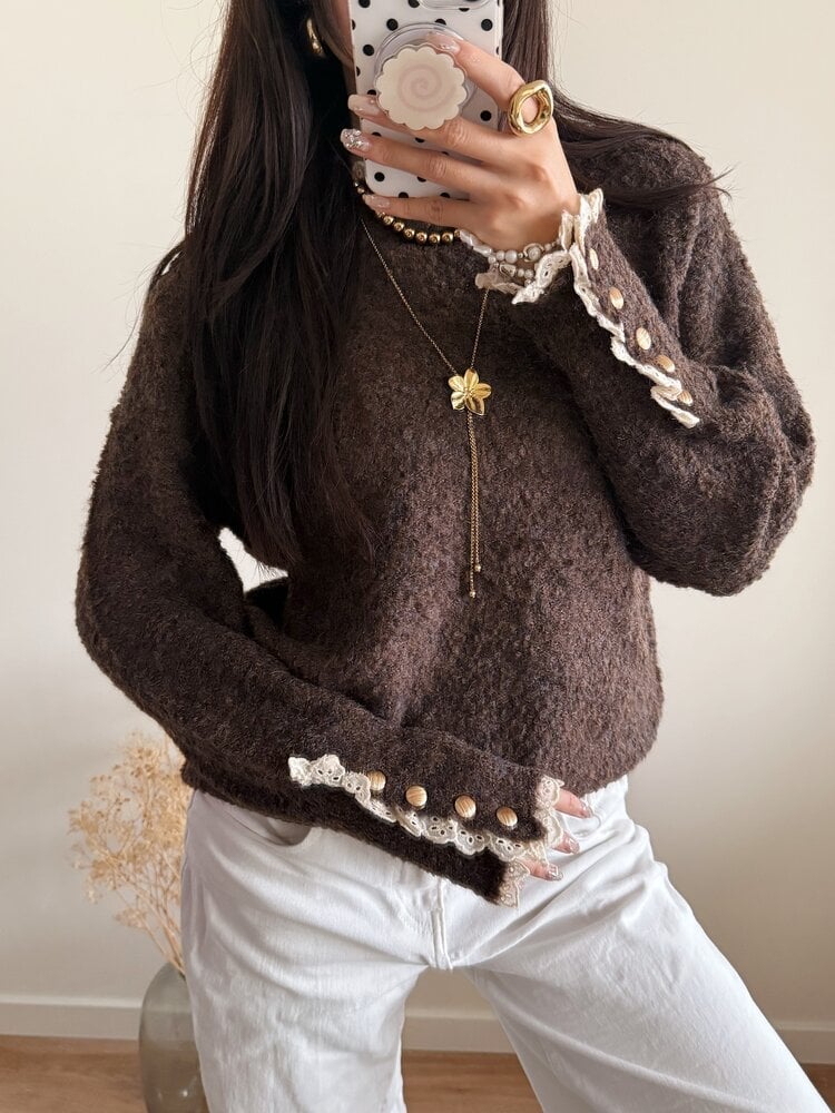 Mayci Embroidery Knit Sweater / Brown