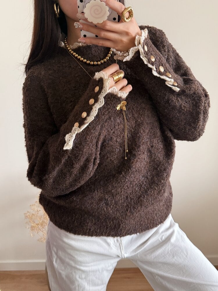 Mayci Embroidery Knit Sweater / Brown