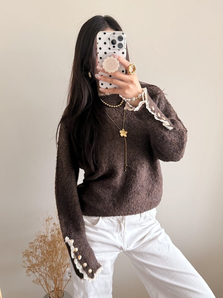 Mayci Embroidery Knit Sweater / Brown