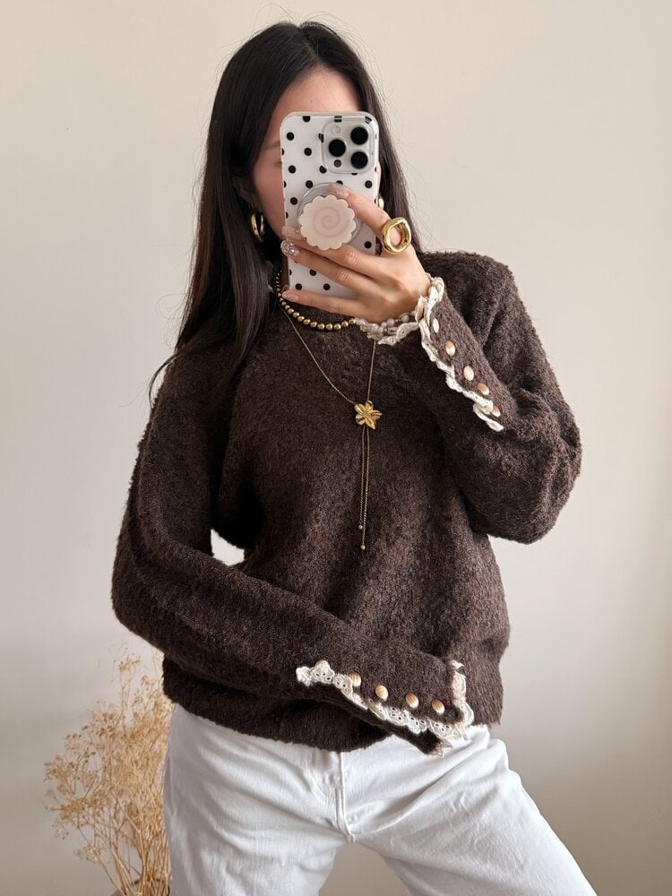Mayci Embroidery Knit Sweater / Brown