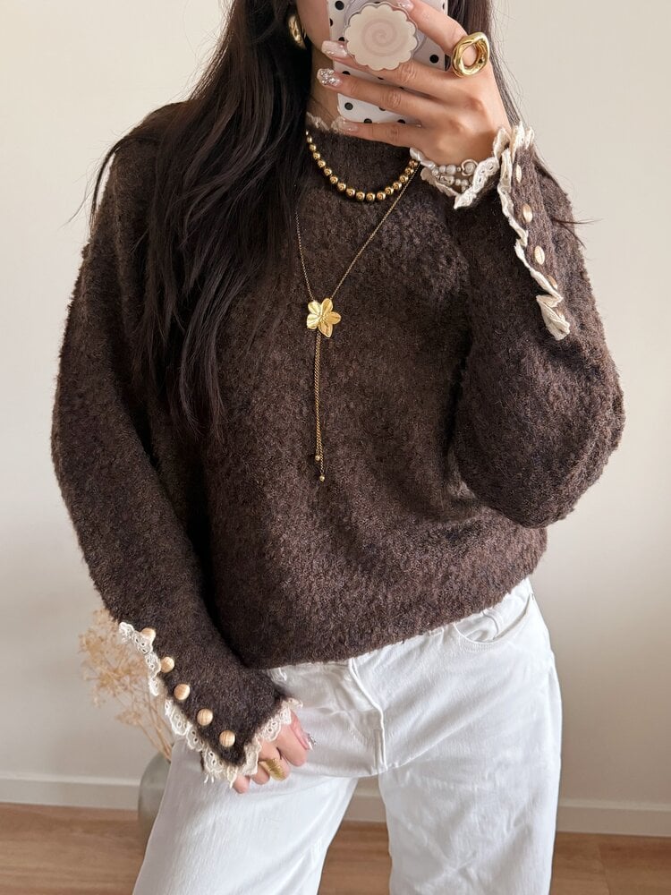 Mayci Embroidery Knit Sweater / Brown