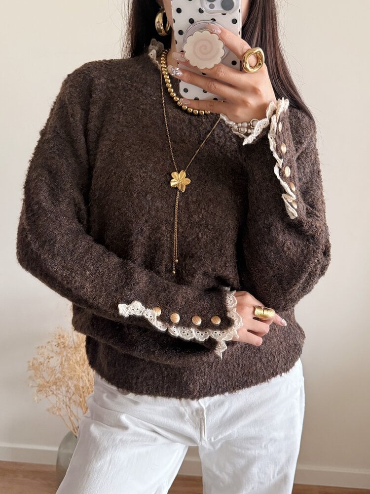 Mayci Embroidery Knit Sweater / Brown