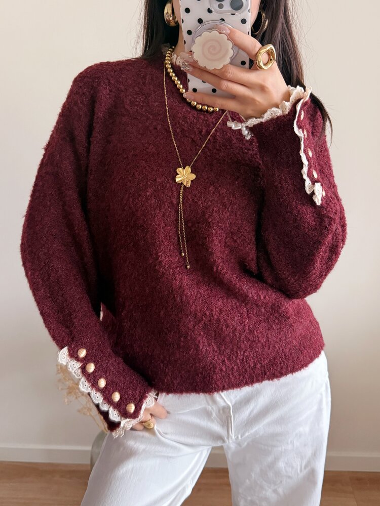 Mayci Embroidery Knit Sweater / Bordeaux Red
