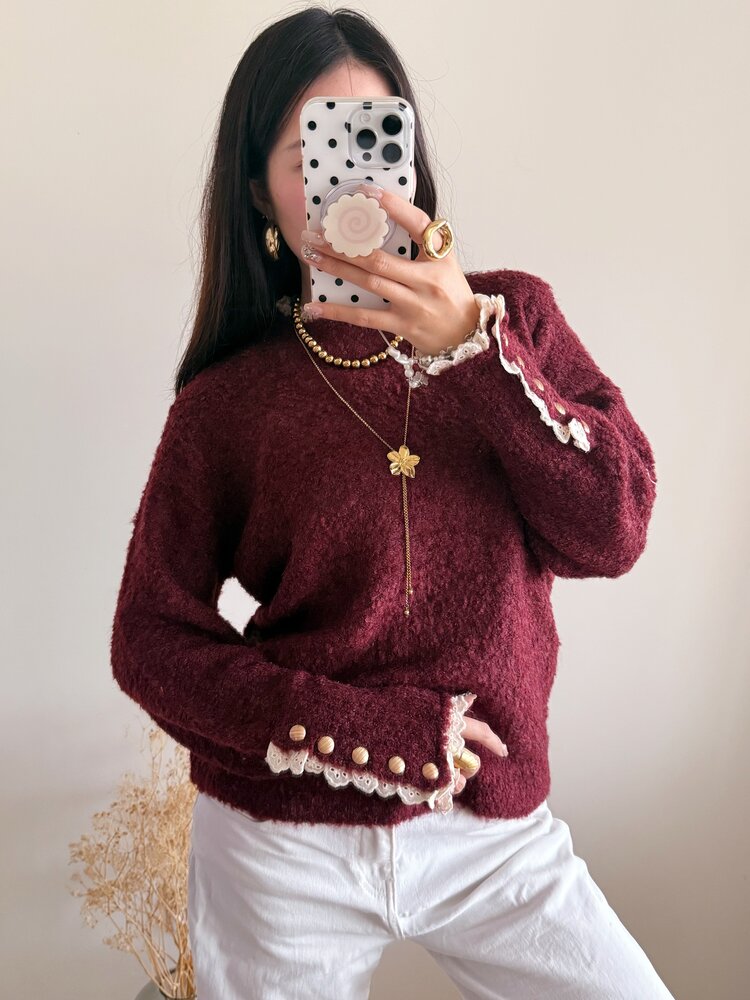 Mayci Embroidery Knit Sweater / Bordeaux Red