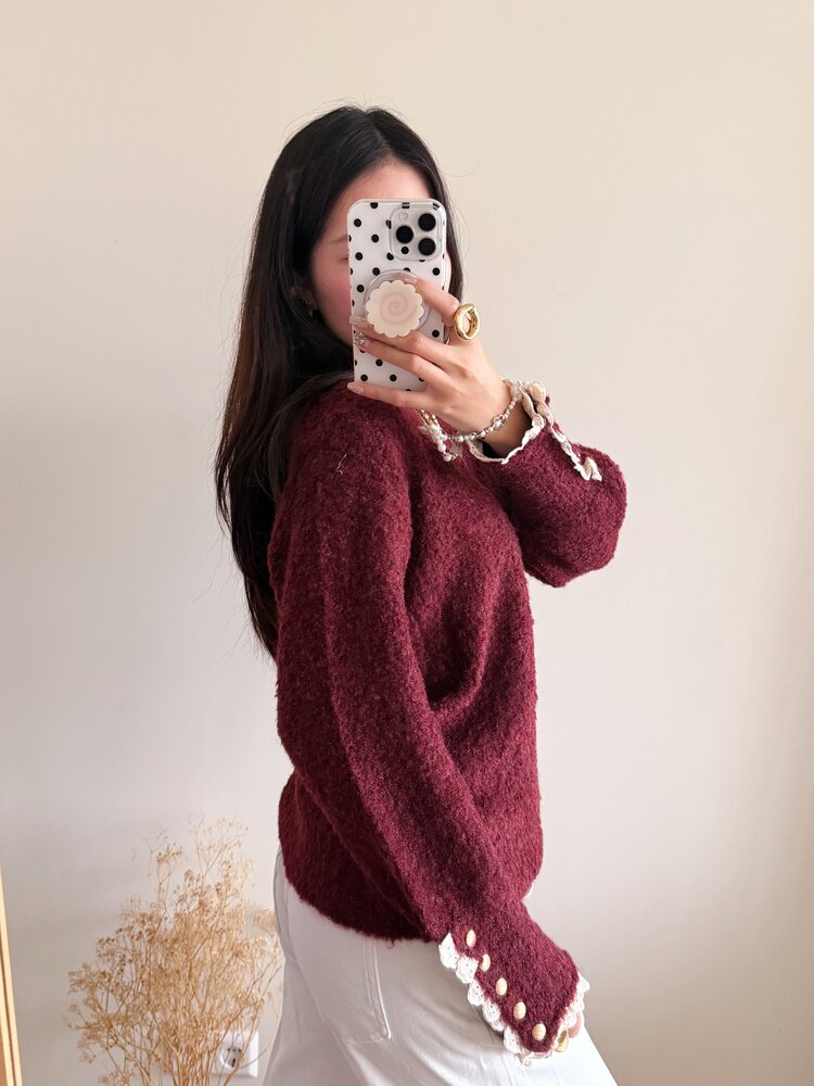 Mayci Embroidery Knit Sweater / Bordeaux Red