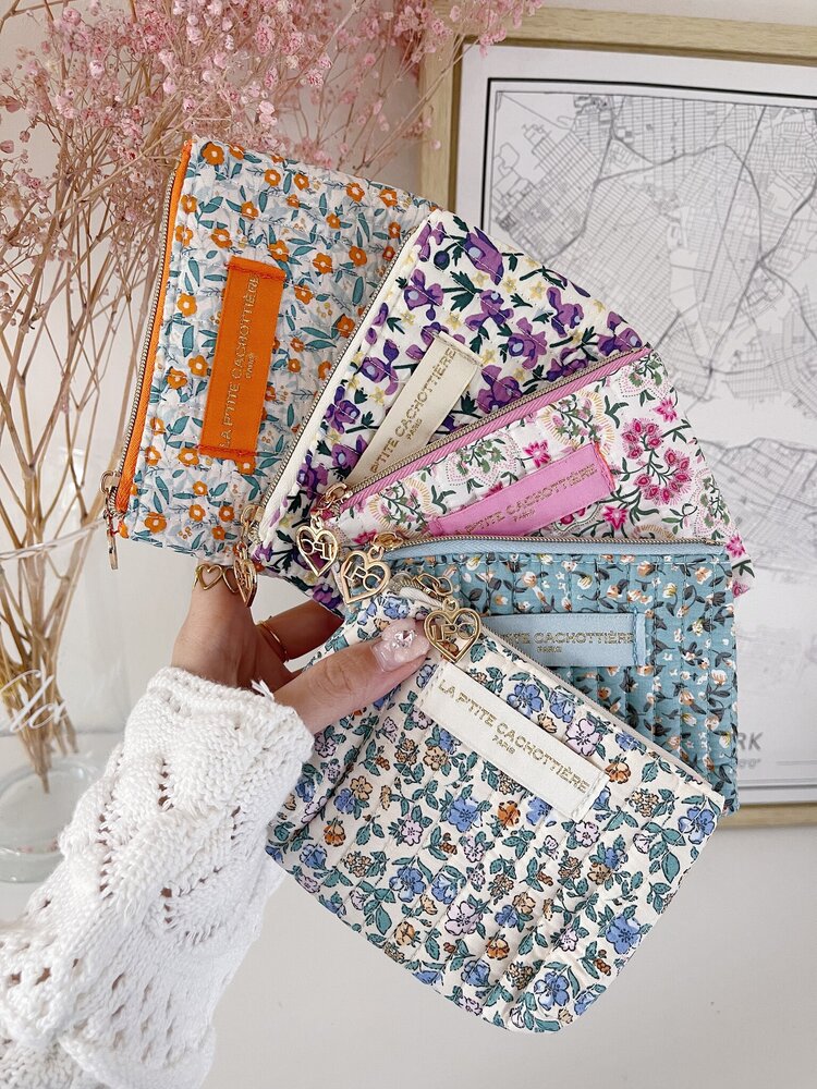 Ava Small Flower Wallet Pouch / Ecru