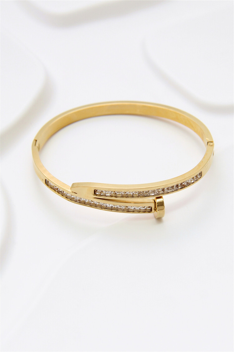 Gold Strass Nail Bangle Bracelet
