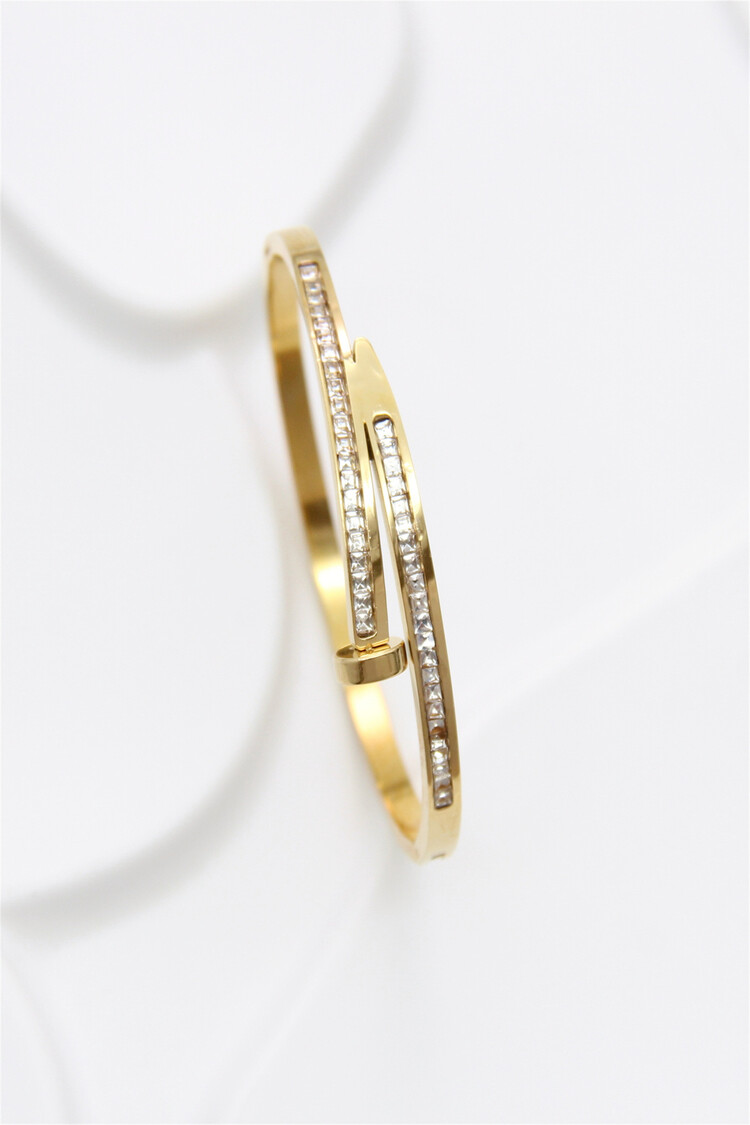 Gold Strass Nail Bangle Bracelet