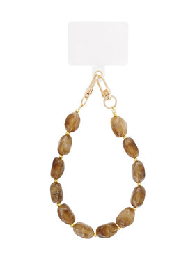 Gold Round Stone Dots Phone Cord / Light Brown