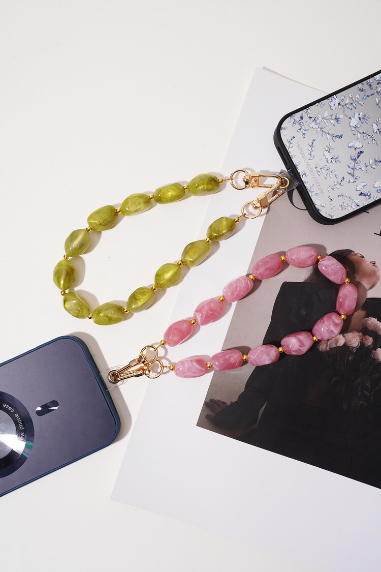 Gold Round Stone Dots Phone Cord / Dark Brown