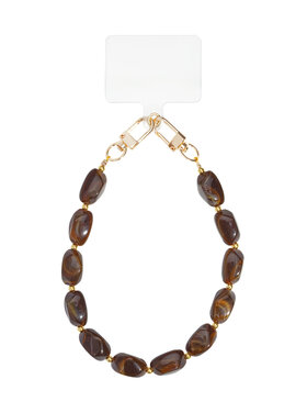 Gold Round Stone Dots Phone Cord / Dark Brown