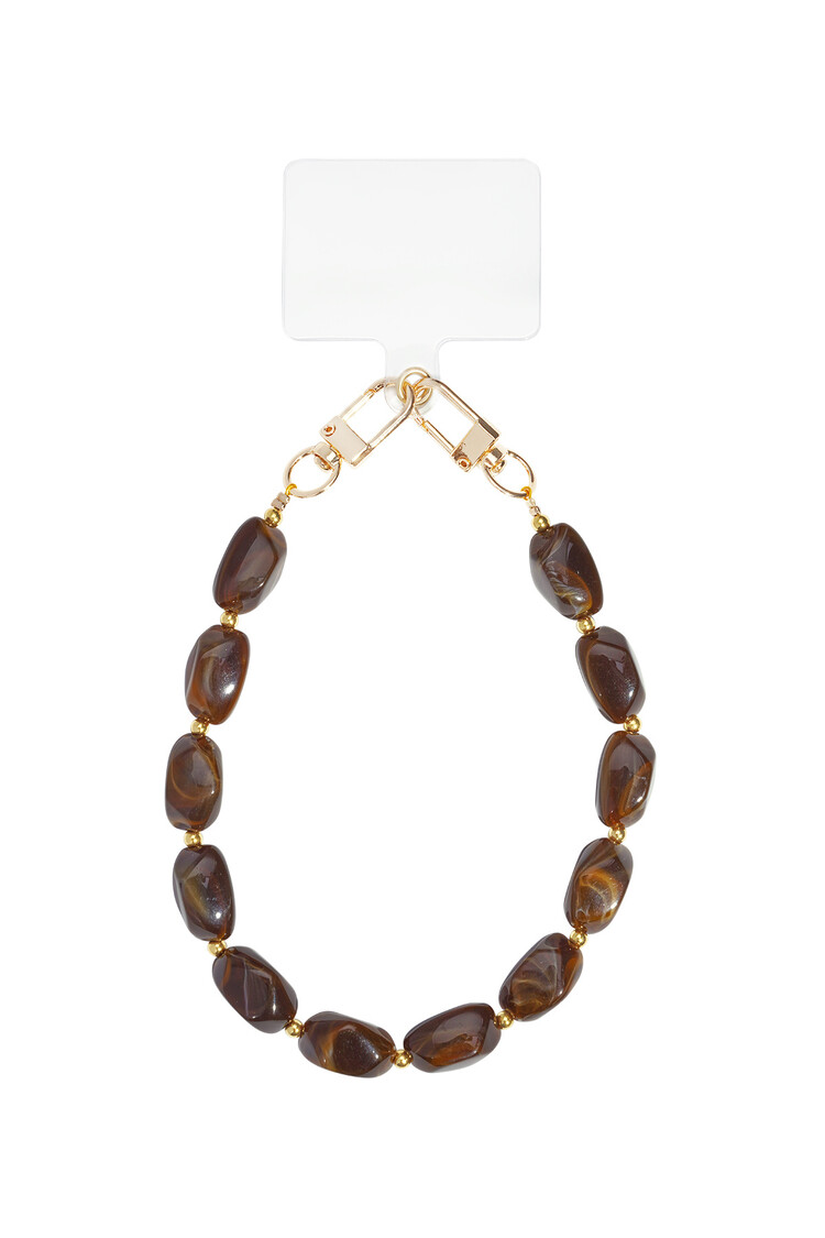 Gold Round Stone Dots Phone Cord / Dark Brown