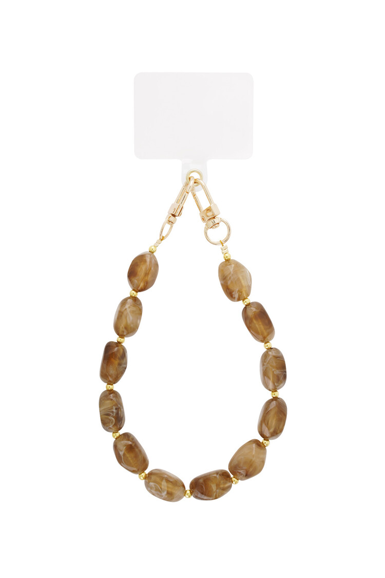 Gold Round Stone Dots Phone Cord / Light Brown