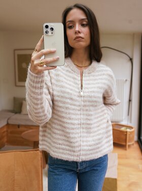 Yinni Striped Zip Cardigan / Beige