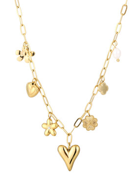 Gold Hearts & Flowers Mixed Charms Necklace