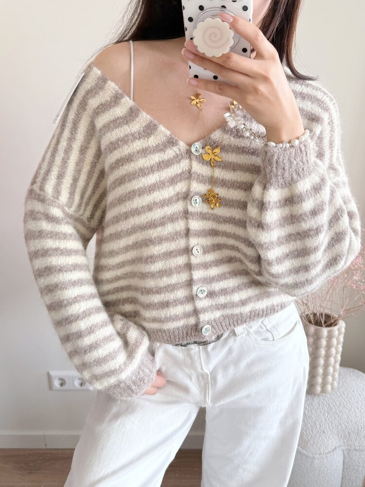 Mare Striped Knit Cardigan / Blue & Pink