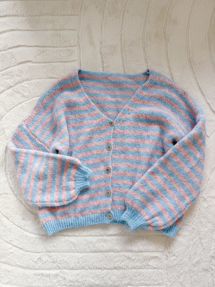 Mare Striped Knit Cardigan / Blue & Pink
